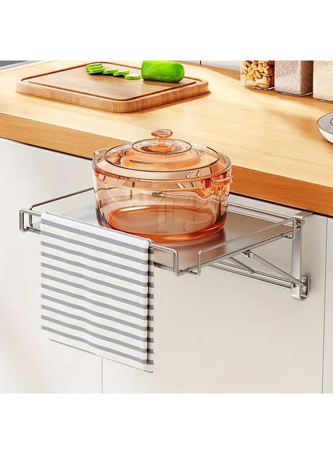 Collapsible Stainless Steel Cabinet Hanging Shelving Space Saving Adjustable Kitchen Organizer 1pack With Sturdy Metal Brackets Foldable Design For Countertop Storage Clutter Free Cooking Durable Construction Apartment Living - Image 5