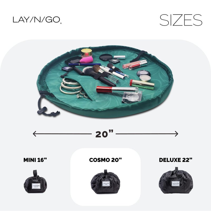 Lay-n-Go حقيبة مكياج وتنظيم مستحضرات التجميل Lay-n-Go Cosmo مع سحاب - حقيبة مكياج محمولة بسحاب، حلقات مكياج والمزيد - حقيبة مكياج متينة وقابلة للغسل في الغسالة للسفر (20 بوصة، لون أخضر داكن) - Image 5