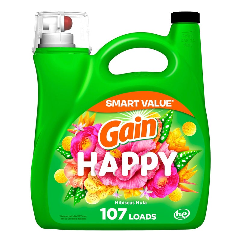 Gain Liquid Laundry Detergent, Happy, HE Compatible, 154 fl oz, 107 Loads - Image 1