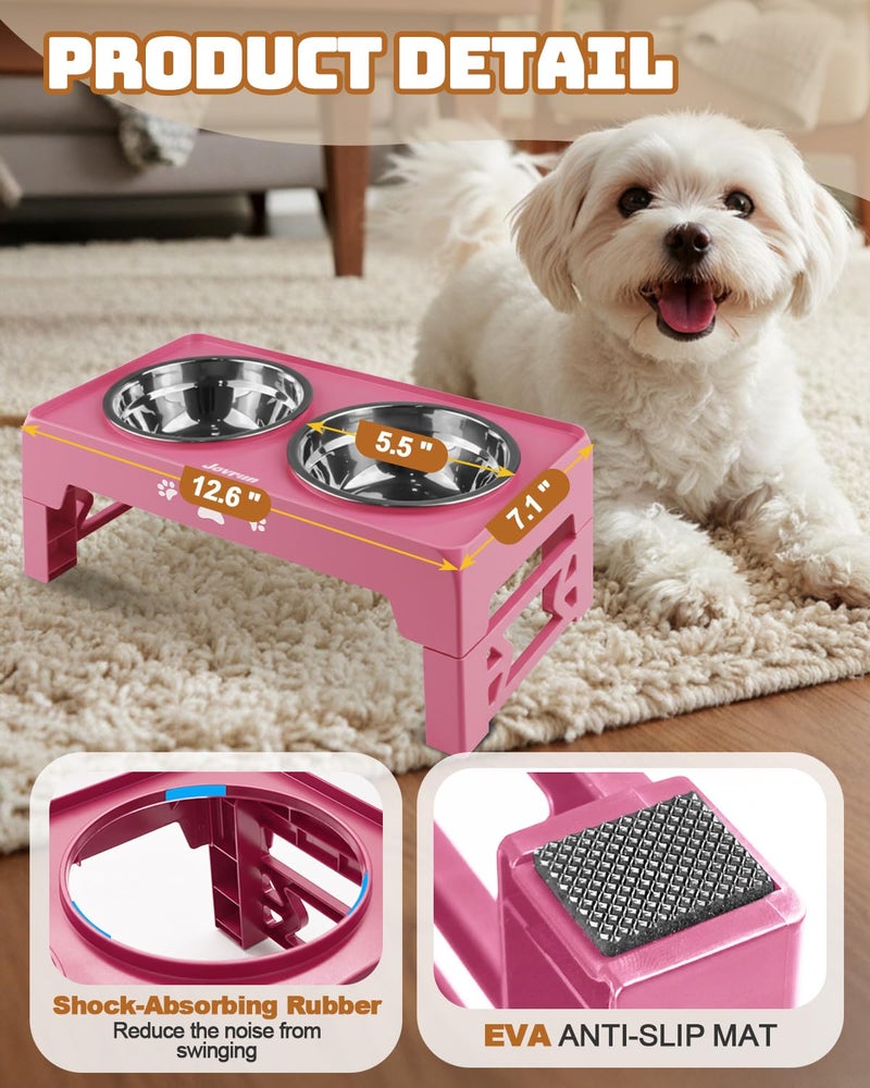 Jovrun Elevated Dog Bowls for Small Dogs and Cats, Non-Slip Cat Bowls with 2 Thick 5.5" Stainless Steel Dishes, Dog Feeder 2 Heights Adjustable to 2.6"-5.3" - Image 3