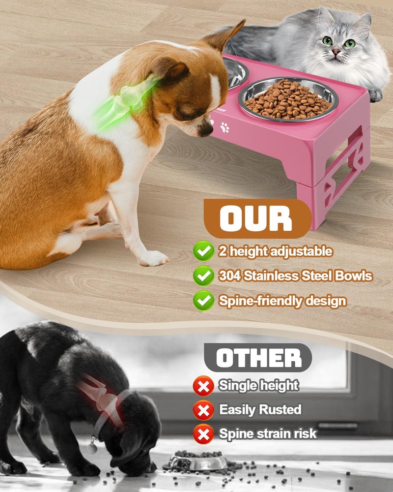 Jovrun Elevated Dog Bowls for Small Dogs and Cats, Non-Slip Cat Bowls with 2 Thick 5.5" Stainless Steel Dishes, Dog Feeder 2 Heights Adjustable to 2.6"-5.3" - Image 5