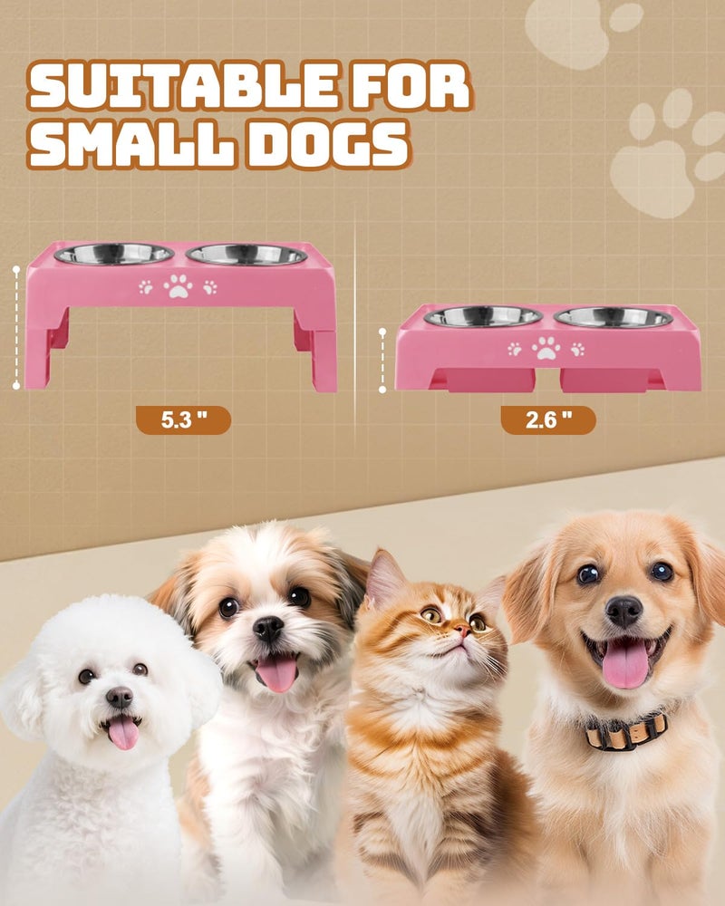 Jovrun Elevated Dog Bowls for Small Dogs and Cats, Non-Slip Cat Bowls with 2 Thick 5.5" Stainless Steel Dishes, Dog Feeder 2 Heights Adjustable to 2.6"-5.3" - Image 2