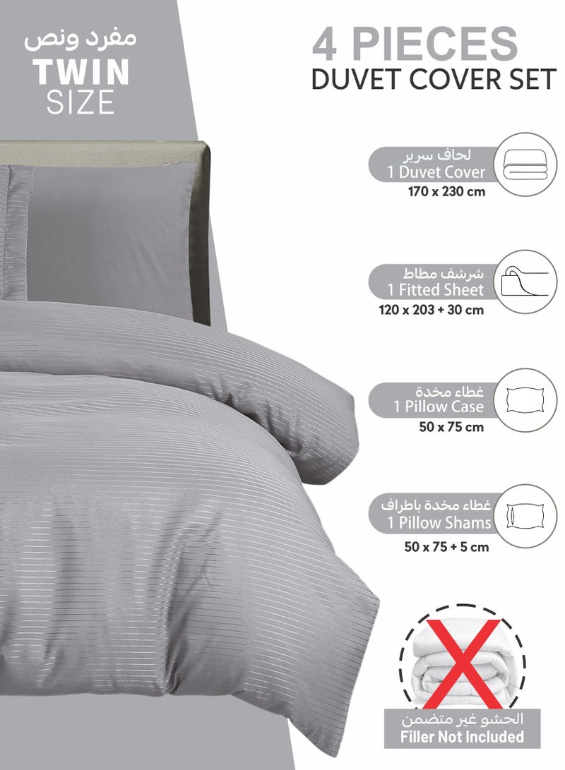 Doona Striped Duvet Cover Set Twin Size Fits 120 x 200 cm - 4-Pcs Bed Set, Microfiber Fabric - 1 Duvet Cover, 1 Fitted Sheet, 1 Pillow Sham, 1 Pillowcase (Filler Not Included) - Image 3