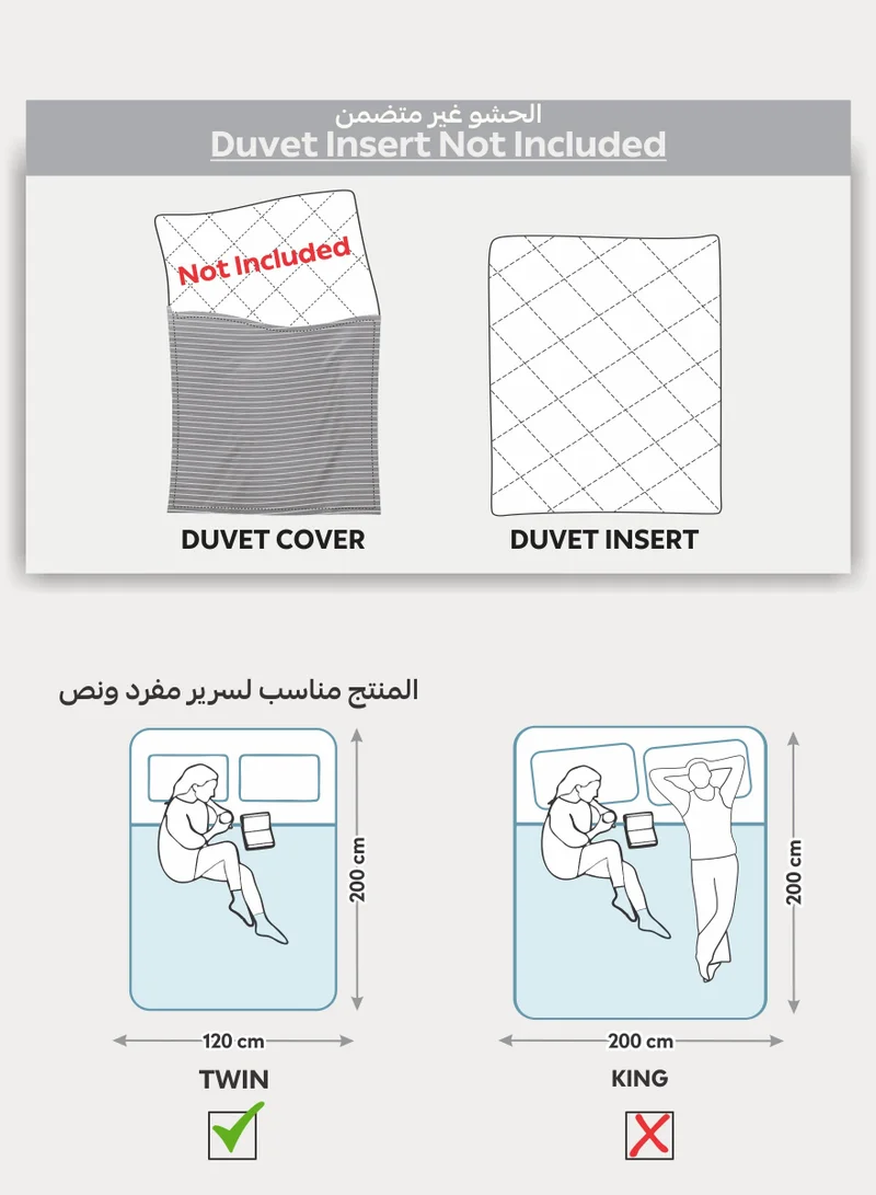 Donetella Striped Duvet Cover Set Twin Size Fits 120 x 200 cm - 4-Pcs Bed Set, Microfiber Fabric - 1 Duvet Cover, 1 Fitted Sheet, 1 Pillow Sham, 1 Pillowcase (Filler Not Included)