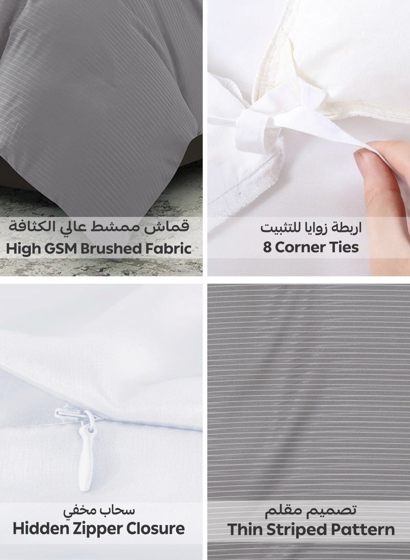 Doona Striped Duvet Cover Set Twin Size Fits 120 x 200 cm - 4-Pcs Bed Set, Microfiber Fabric - 1 Duvet Cover, 1 Fitted Sheet, 1 Pillow Sham, 1 Pillowcase (Filler Not Included) - Image 4