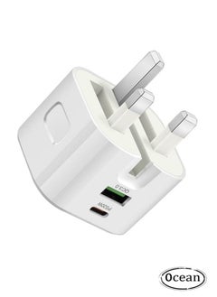 USB C Plug Fast Charger for iPhone, PD 20W Type-C & QC 3.0 Fast Charger Foldable, Wall Charging Plug Universal Travel Adapter Dual Port Mains Charger for iPhone 16/Plus/Pro/Pro Max/15/14/13/12, White