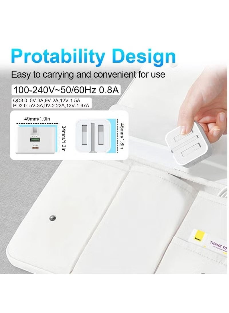 Ocean - USB C Plug Fast Charger for iPhone, PD 20W Type-C & QC 3.0 Fast Charger Foldable, Wall Charging Plug Universal Travel Adapter Dual Port Mains Charger for iPhone 16/Plus/Pro/Pro Max/15/14/13/12, White - Image 1