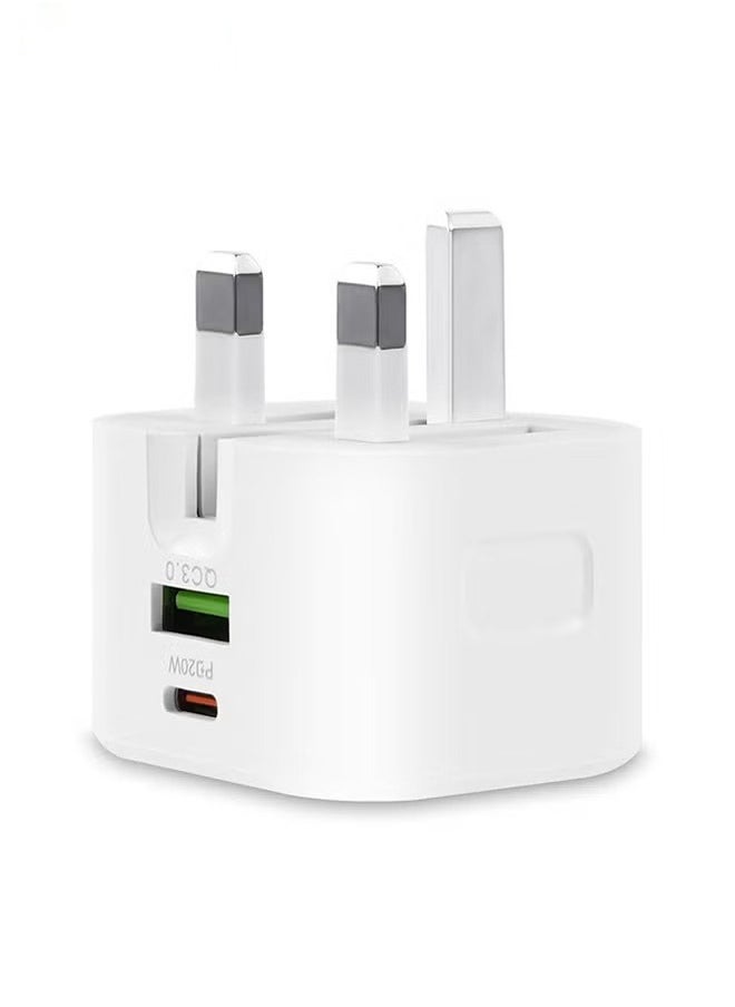 Ocean - USB C Plug Fast Charger for iPhone, PD 20W Type-C & QC 3.0 Fast Charger Foldable, Wall Charging Plug Universal Travel Adapter Dual Port Mains Charger for iPhone 16/Plus/Pro/Pro Max/15/14/13/12, White - Image 1
