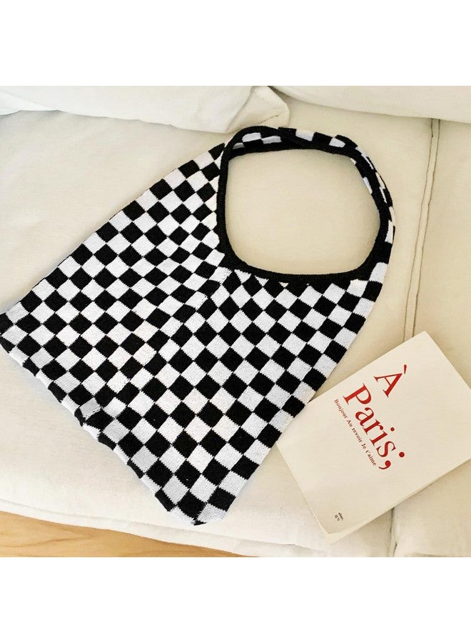 QTKJ Tote Bag for Women, Knitting Shoulder Bag, Soft Checkerboard Handbags, Large Capacity Travel Bag for Vacation, Daily Matching - Image 2