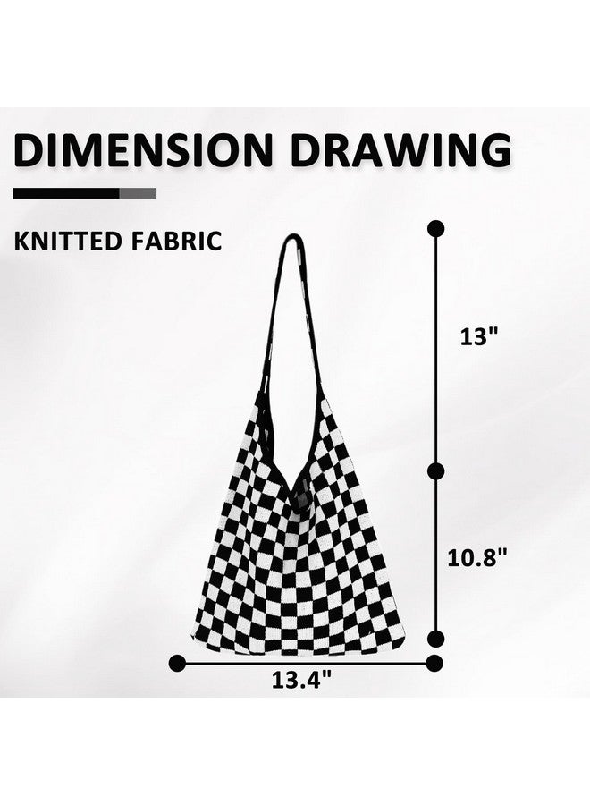QTKJ Tote Bag for Women, Knitting Shoulder Bag, Soft Checkerboard Handbags, Large Capacity Travel Bag for Vacation, Daily Matching - Image 1