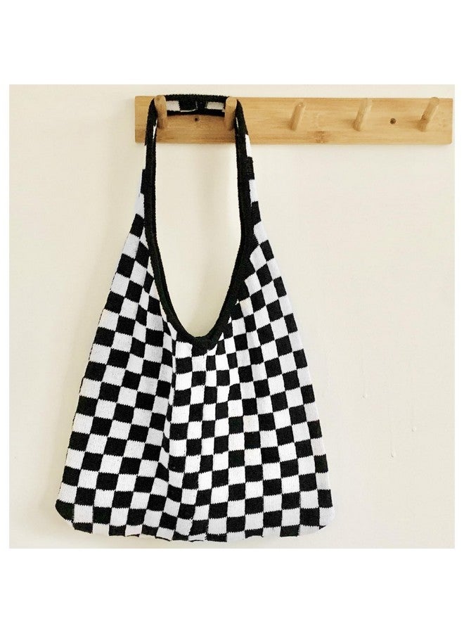 QTKJ Tote Bag for Women, Knitting Shoulder Bag, Soft Checkerboard Handbags, Large Capacity Travel Bag for Vacation, Daily Matching - Image 3