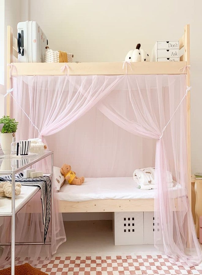Akiky Bunk Bed Curtains Student Dormitory Mosquito Net 4 Corner Post Bed Canopy for Kid Teens Dustproof Loft Bed Curtains(Light Pink,Twin Extra Long) - Image 1
