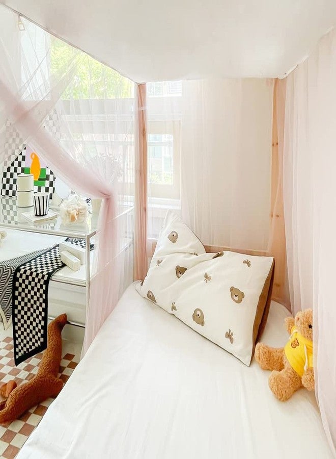Akiky Bunk Bed Curtains Student Dormitory Mosquito Net 4 Corner Post Bed Canopy for Kid Teens Dustproof Loft Bed Curtains(Light Pink,Twin Extra Long) - Image 2