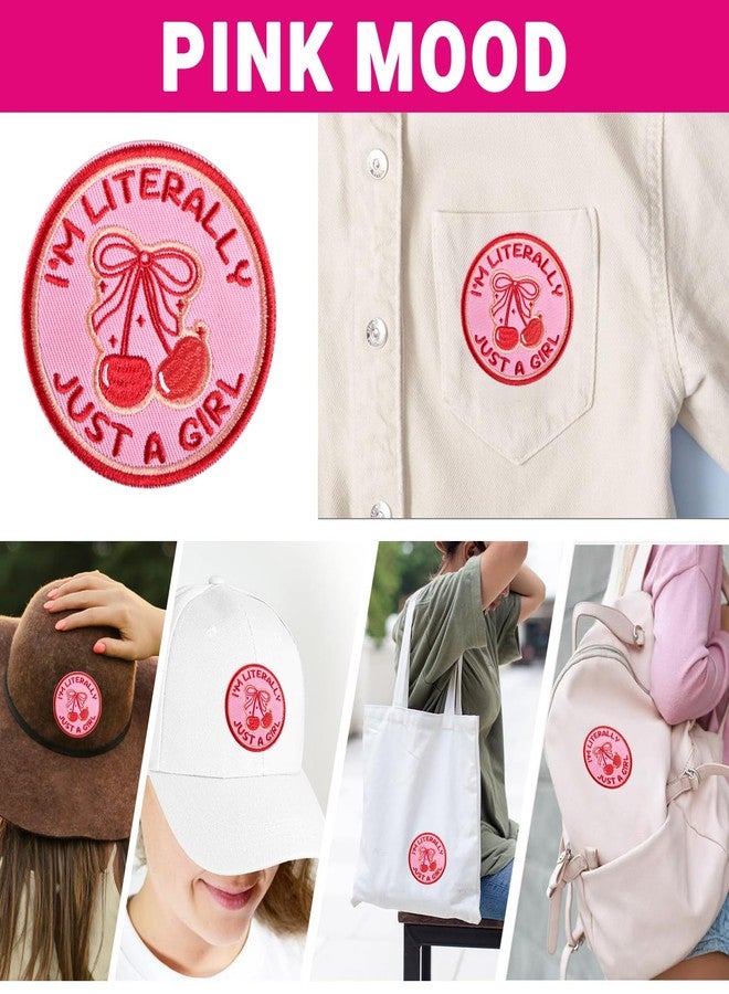 FengechoCstm I'm Literally Just A Girl Patch 3" Embroidered Funny Patch Hook and Loop Backing Red Cherry Bow Patch Morale Patch Backpacks, Hats, Bags,Dog Harness, Vests, Patch Wall - Image 3