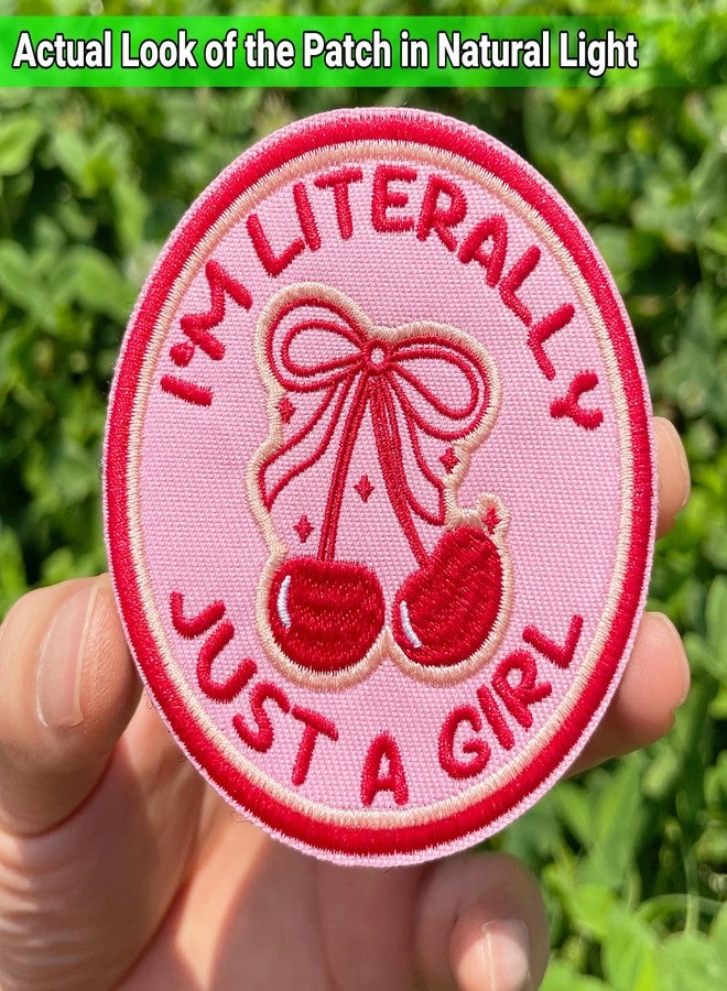 FengechoCstm I'm Literally Just A Girl Patch 3" Embroidered Funny Patch Hook and Loop Backing Red Cherry Bow Patch Morale Patch Backpacks, Hats, Bags,Dog Harness, Vests, Patch Wall - Image 2