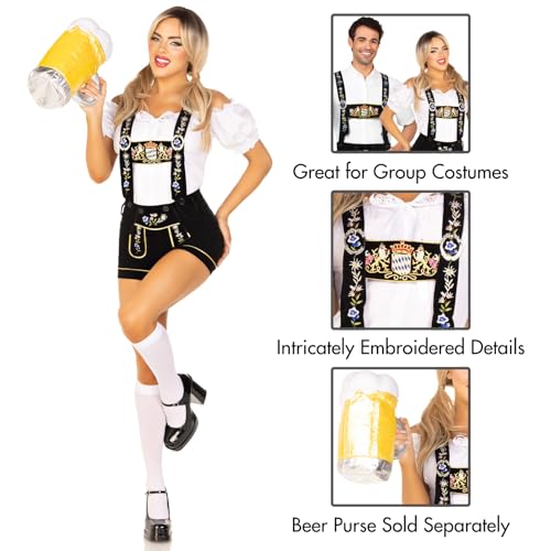 Leg Avenue Women's L 2 Piece Edelweiss Velveteen Lederhosen and Peasant Top Set-Sexy Oktoberfest Halloween Costume, White/Black, Large - Image 5
