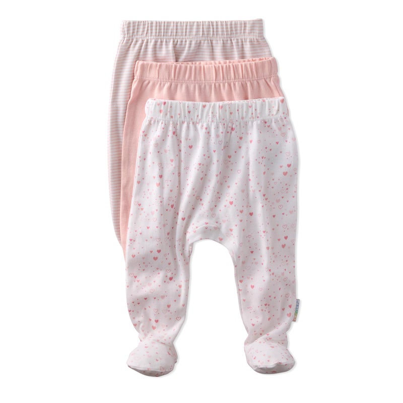 Butterblu Fallon 3-Pack Footed Pants 100% Organic Cotton Bottoms for Baby Boys & Girls, Pink Twinkle, 0-3 Months - Image 1