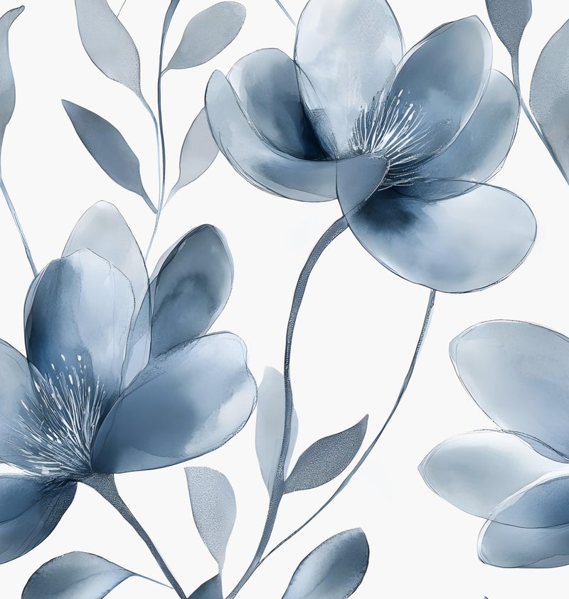 Laatse Blue Floral Wallpaper Peel and Stick Light Flower White Contact Paper 175in x118in Modern Watercolor Wall Paper Vinyl Waterproof Self Adhesive Botanical for Bedroom Cabinet Dcor - Image 2