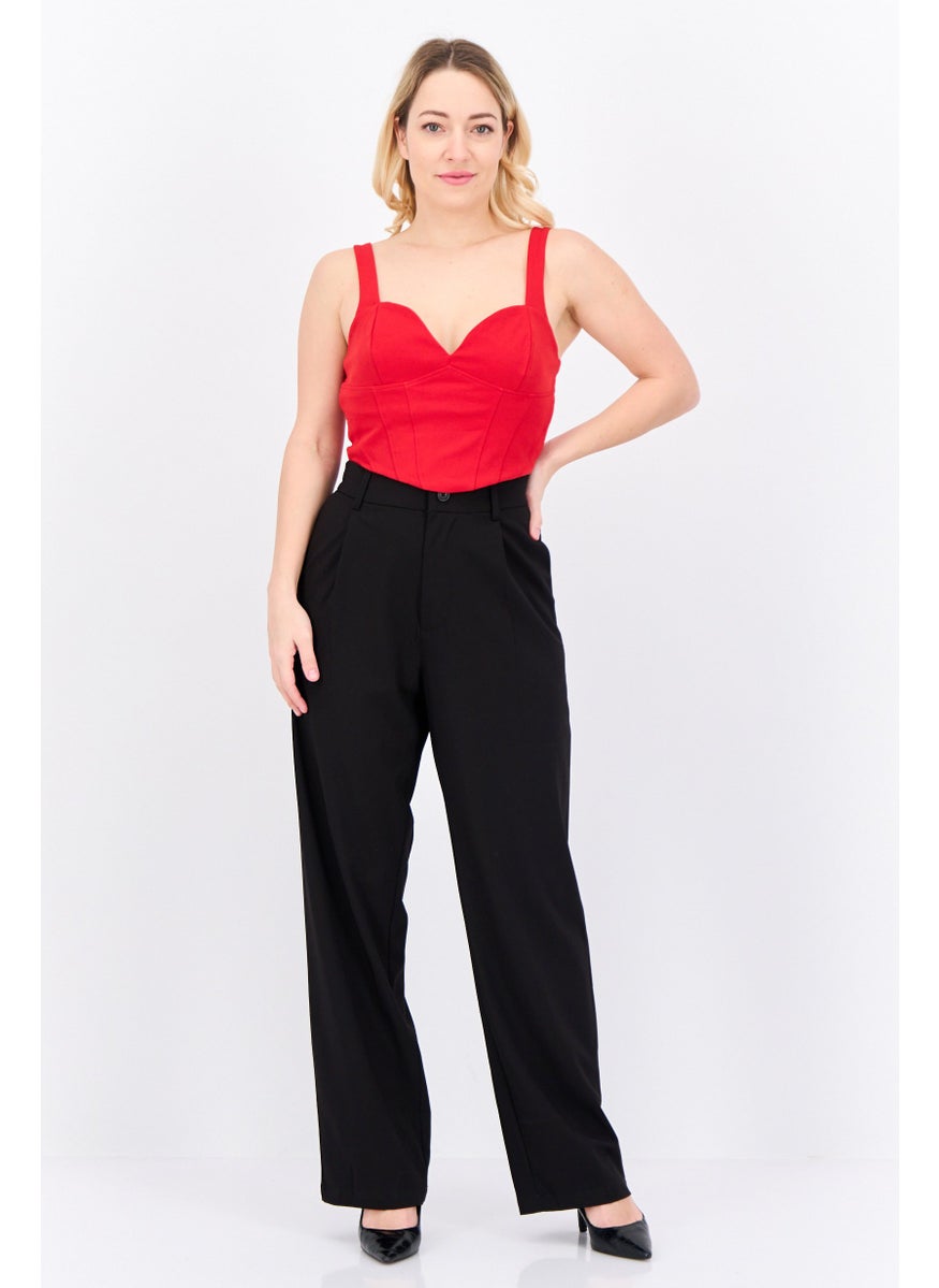 Bershka Women Sweatheart Neck Sleeveless Plain Crop Top, Red  - Image 4