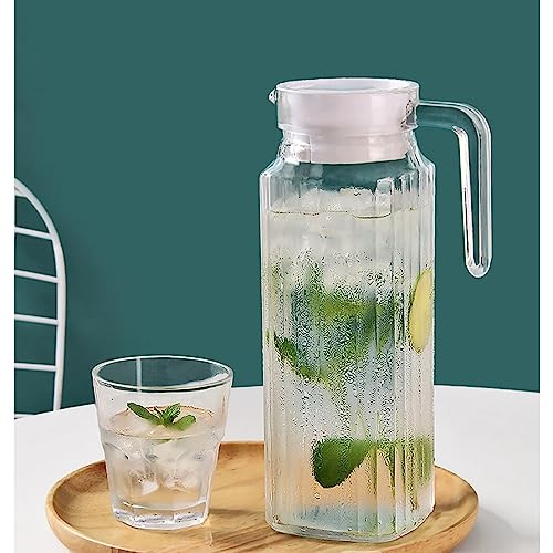 Bellemax 1.1 Litre Glass Water Jug with Plastic Lid & Handle Beverage Carafe for Beer, Water, Cocktails, Detox Drinks & More, Set of 1 Clear Glass 1100ML, Perfect for Parties & Events (BS-06) - Image 3