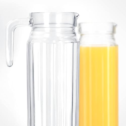 Bellemax 1.1 Litre Glass Water Jug with Plastic Lid & Handle Beverage Carafe for Beer, Water, Cocktails, Detox Drinks & More, Set of 1 Clear Glass 1100ML, Perfect for Parties & Events (BS-06) - Image 2