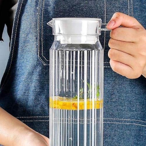 Bellemax 1.1 Litre Glass Water Jug with Plastic Lid & Handle Beverage Carafe for Beer, Water, Cocktails, Detox Drinks & More, Set of 1 Clear Glass 1100ML, Perfect for Parties & Events (BS-06) - Image 5