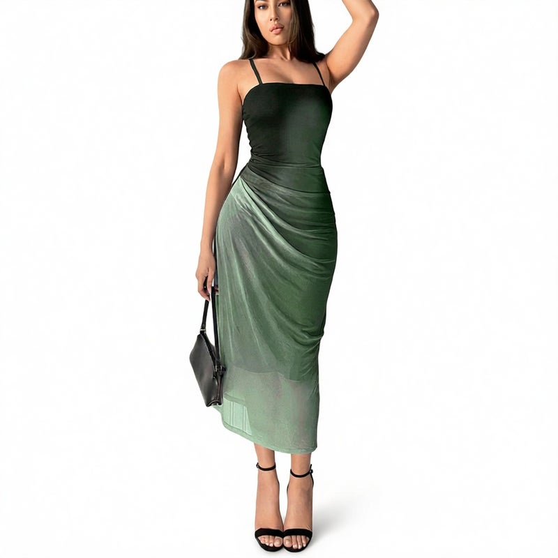 Women's Mesh Bodycon Backless Sleeveless Dress with Ruffle Gradient - Image 1