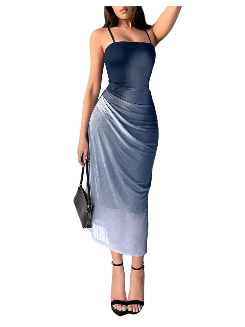 Women's Mesh Bodycon Backless Sleeveless Dress with Ruffle Gradient - Image 2