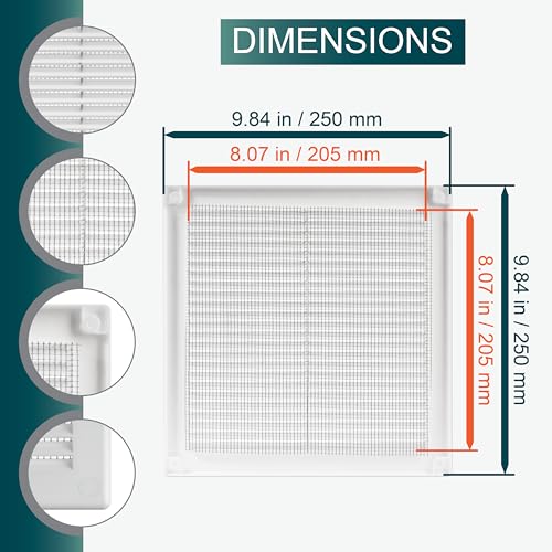 Ecopro Vent / 8'' x 8'' Inch Opening Measurement / White Square Vent External Grille with Protective Mesh - Lightweight Plastic Register / Cover Indoor Outdoor Soffit Vent - 10x10 Outer Measurement - Image 2