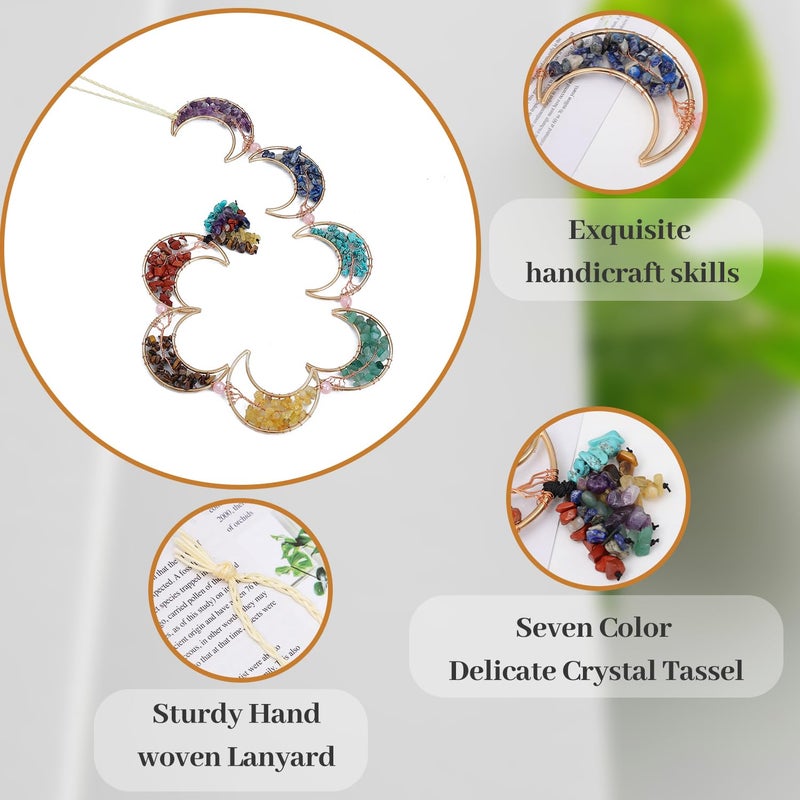 Dreamocean 7 Chakra Healing Crystals Hanging Ornamentï¼ŒHandmade Tree of Life Chakra Stones Moon Natrual Gemstones Wall Hanging Ornaments for Home Decor Yoga Meditation(7 Moon Crystal Tree) - Image 4