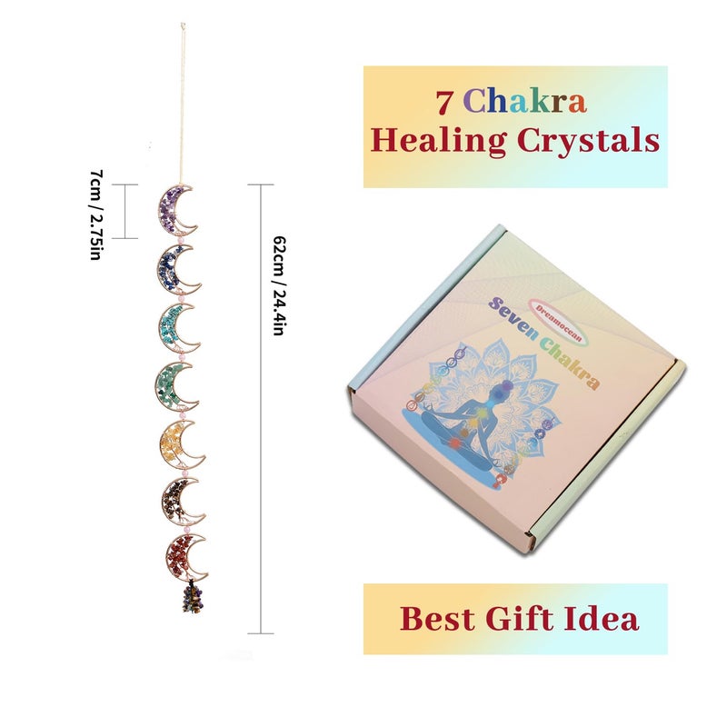 Dreamocean 7 Chakra Healing Crystals Hanging Ornamentï¼ŒHandmade Tree of Life Chakra Stones Moon Natrual Gemstones Wall Hanging Ornaments for Home Decor Yoga Meditation(7 Moon Crystal Tree) - Image 5
