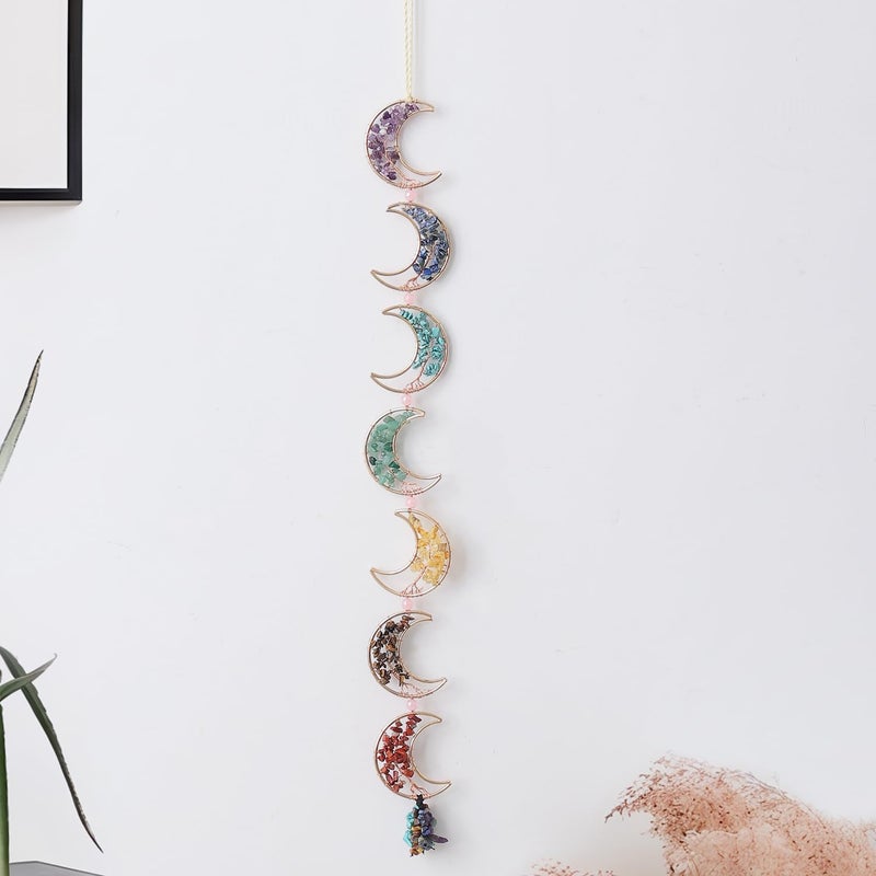 Dreamocean 7 Chakra Healing Crystals Hanging Ornamentï¼ŒHandmade Tree of Life Chakra Stones Moon Natrual Gemstones Wall Hanging Ornaments for Home Decor Yoga Meditation(7 Moon Crystal Tree) - Image 1