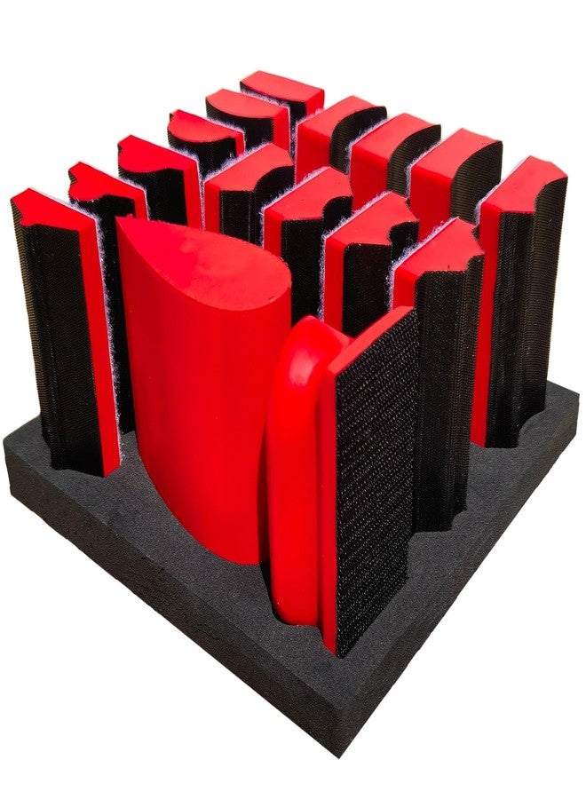 Tonmp 16-Piece Contoured Profile Hand Sanding Block Set with Hook and Loop Interchangeable Assorted Shapes Interchangeable Assorted Convex & Concave Shapes for Woodworking Furniture, Auto Paint and Crafts - Image 1