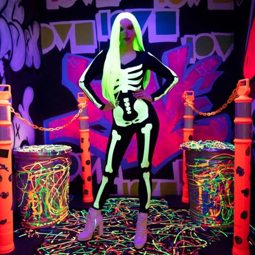 Leg Avenue Womens Glow in The Dark Skeleton Bodysuit Halloween Costume, Black/White, SMALL - Image 5