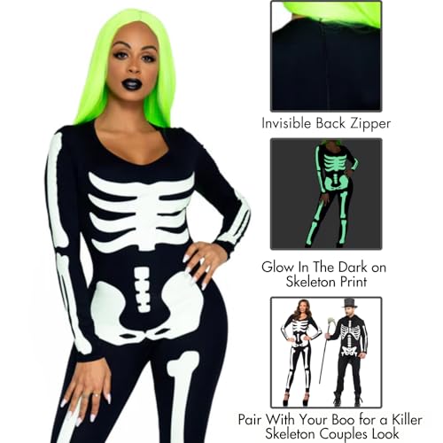 Leg Avenue Womens Glow in The Dark Skeleton Bodysuit Halloween Costume, Black/White, SMALL - Image 3