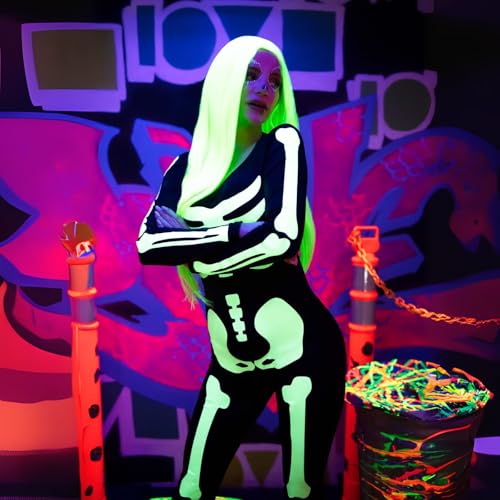 Leg Avenue Womens Glow in The Dark Skeleton Bodysuit Halloween Costume, Black/White, SMALL - Image 4