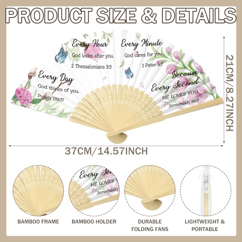 Beeveer 50 Pcs Christian Paper Hand Fans Foldable Church Bamboo Fans with Organza Bag for Bible Church Decorations GiftWhiteGod Thinks of You - Image 3