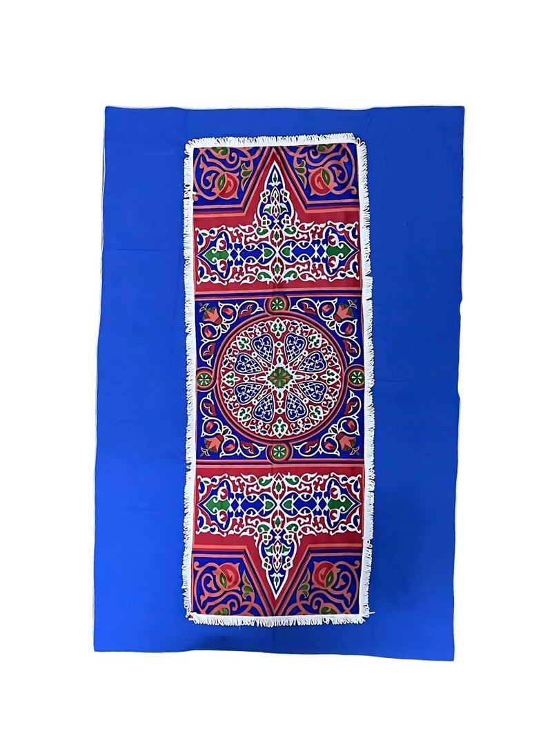 Ramadan Khayameya Cotton Blend Table Runner with Blue Trim 100 * 150cm