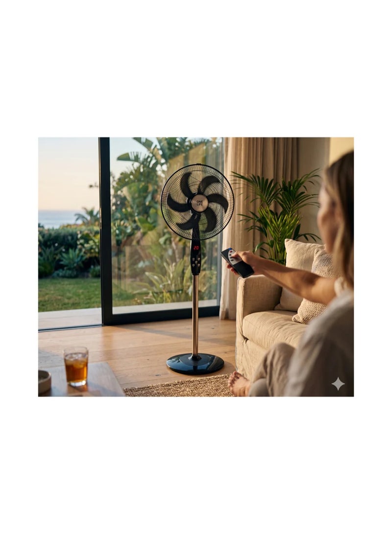OneLife Stand One Life Fan, 18", 6 Vades, 3 Speeds, Remote Control, Sf319-D - Black - Image 2