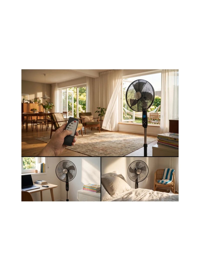 OneLife Stand One Life Fan, 18", 6 Vades, 3 Speeds, Remote Control, Sf319-D - Black - Image 4