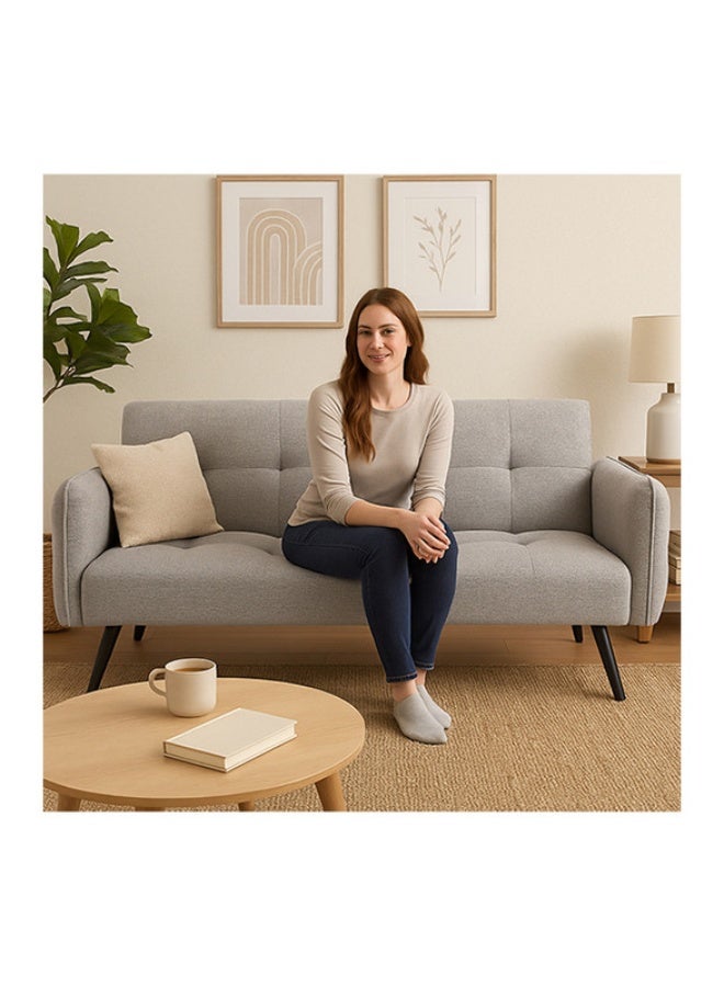 YI ONE Sofa Bed – 3-Seater Convertible Sofa with Adjustable Armrests, Push-Back Design & Metal Legs, Luxury Soft Grey Fabric - Image 5