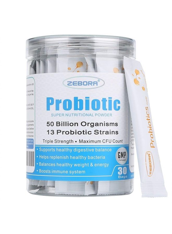 ZEBORA Probiotics for Women, Men and Kids, Prebiotics and Probiotics Powder for Digestive and Immune Gut Health - Support Healthy-Respiratory-System Gluten Free and Non GMO, 30 Packets - Image 1