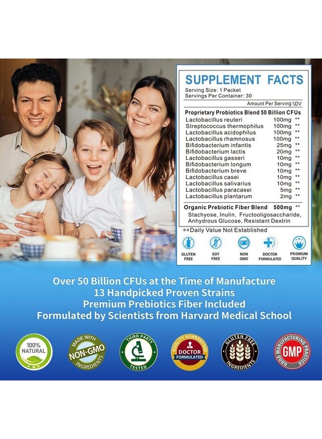ZEBORA Probiotics for Women, Men and Kids, Prebiotics and Probiotics Powder for Digestive and Immune Gut Health - Support Healthy-Respiratory-System Gluten Free and Non GMO, 30 Packets - Image 2