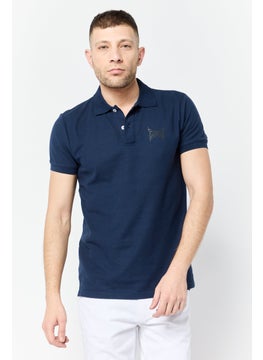 Men Regular Fit Brand Logo Short Sleeve Polo Shirt, Navy