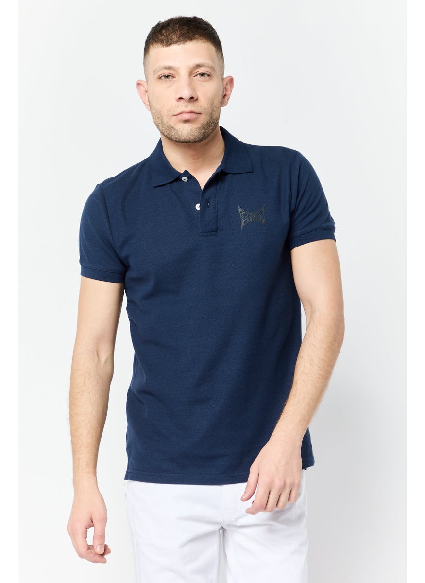 TapouT - Men Regular Fit Brand Logo Short Sleeve Polo Shirt, Navy - Image 1