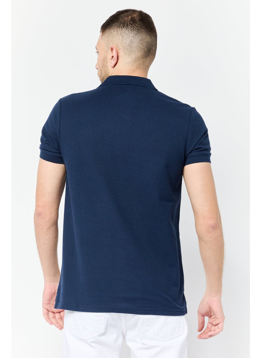 TapouT - Men Regular Fit Brand Logo Short Sleeve Polo Shirt, Navy - Image 1