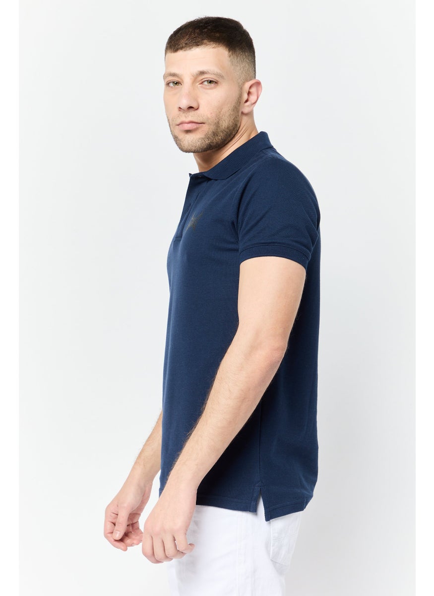 TapouT - Men Regular Fit Brand Logo Short Sleeve Polo Shirt, Navy - Image 1