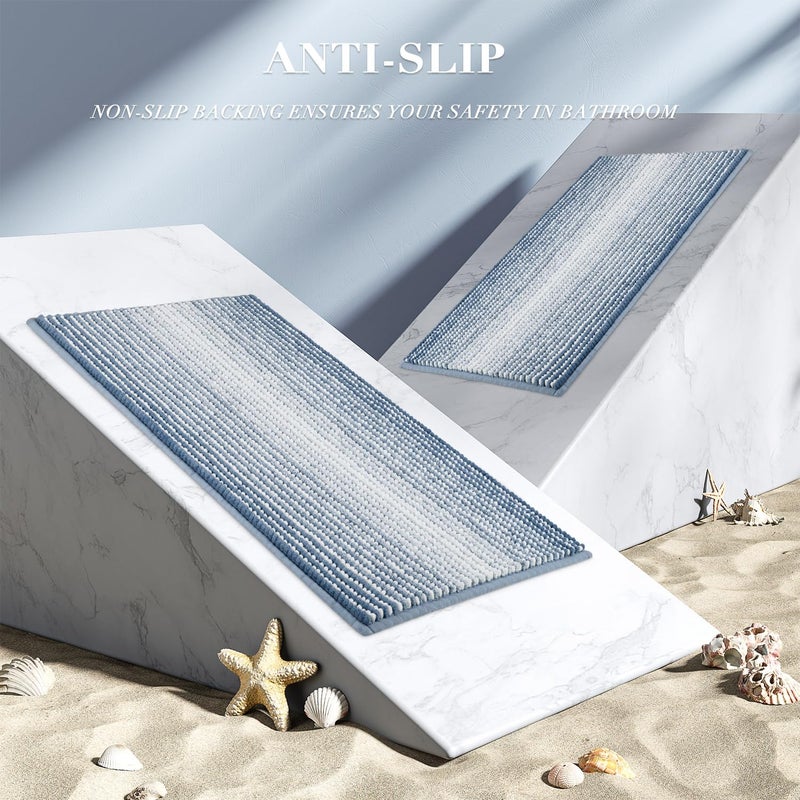 BSICPRO Bathroom Rugs and Mats Sets, 2 Piece Thick Absorbent Chenille Non Slip, Soft Shaggy Floor Mats, Machine Washable (Fog Blue, 20" x 47" Plus 16" x 24") - Image 5