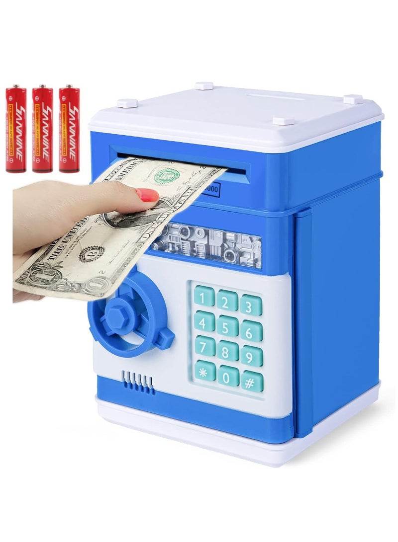 Digi Core حصالة نقود معدنية، حصالة نقود إلكترونية، حصالة نقود للأطفال، حصالة نقود إلكترونية آمنة، صندوق توفير نقود محمي بكلمة مرور، ماكينات صرف آلي للعملات المعدنية والنقدية، ألعاب هدايا، صندوق عملات معدنية مع بطاريات، أزرق - Image 1