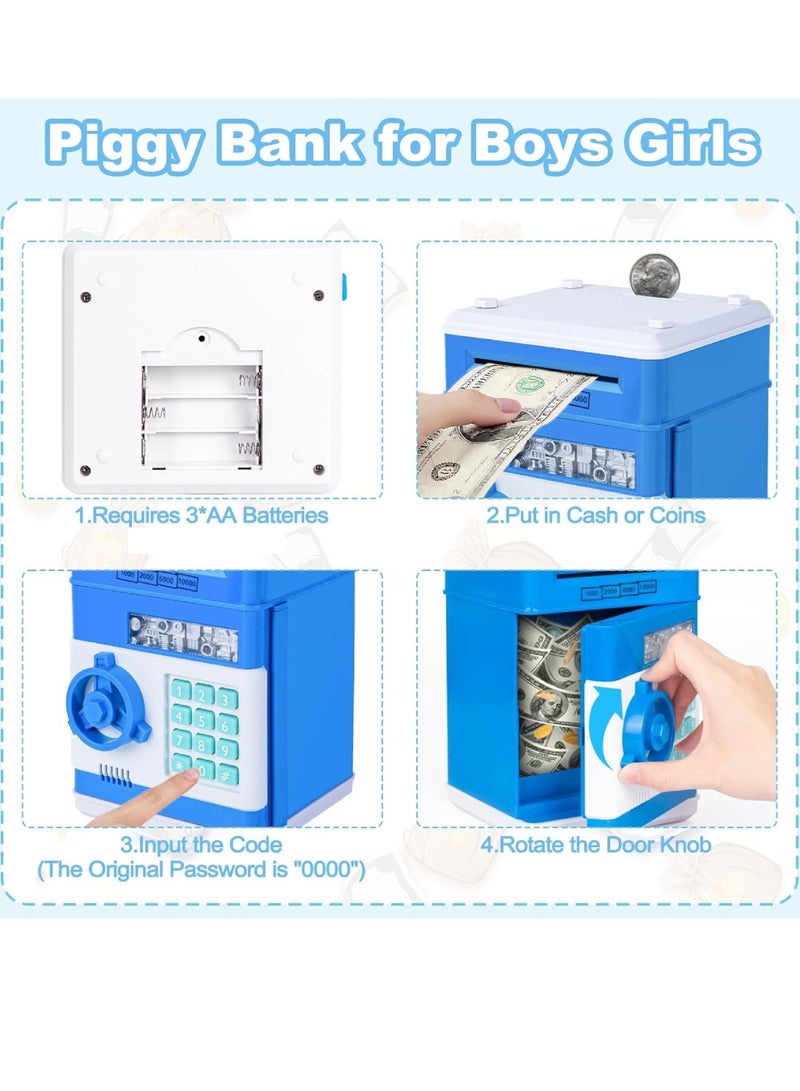 Digi Core حصالة نقود معدنية، حصالة نقود إلكترونية، حصالة نقود للأطفال، حصالة نقود إلكترونية آمنة، صندوق توفير نقود محمي بكلمة مرور، ماكينات صرف آلي للعملات المعدنية والنقدية، ألعاب هدايا، صندوق عملات معدنية مع بطاريات، أزرق - Image 2